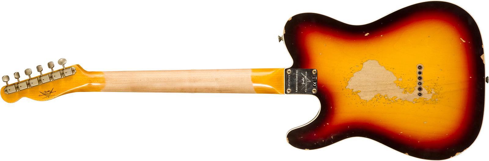 Fender Custom Shop Tele 1960 2s Ht Rw - Heavy Relic Chocolate 3-color Sunburst - Guitare Électrique Forme Tel - Variation 6