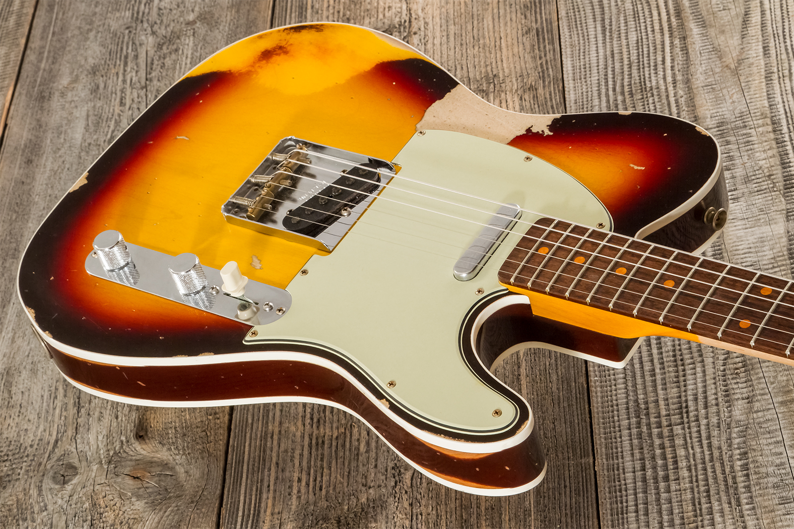 Fender Custom Shop Tele 1960 2s Ht Rw - Heavy Relic Chocolate 3-color Sunburst - Guitare Électrique Forme Tel - Variation 7