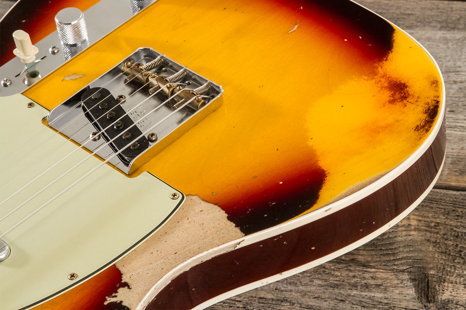 Fender Custom Shop Tele 1960 2s Ht Rw - Heavy Relic Chocolate 3-color Sunburst - Guitare Électrique Forme Tel - Variation 8