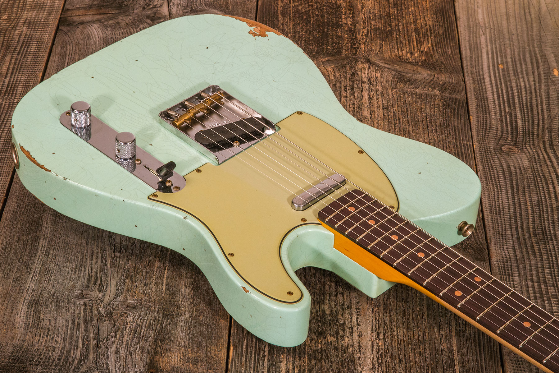 Fender Custom Shop Tele 1961 2s Ht Rw #cz565334 - Relic Faded Surf Green - Guitare Électrique Forme Tel - Variation 2