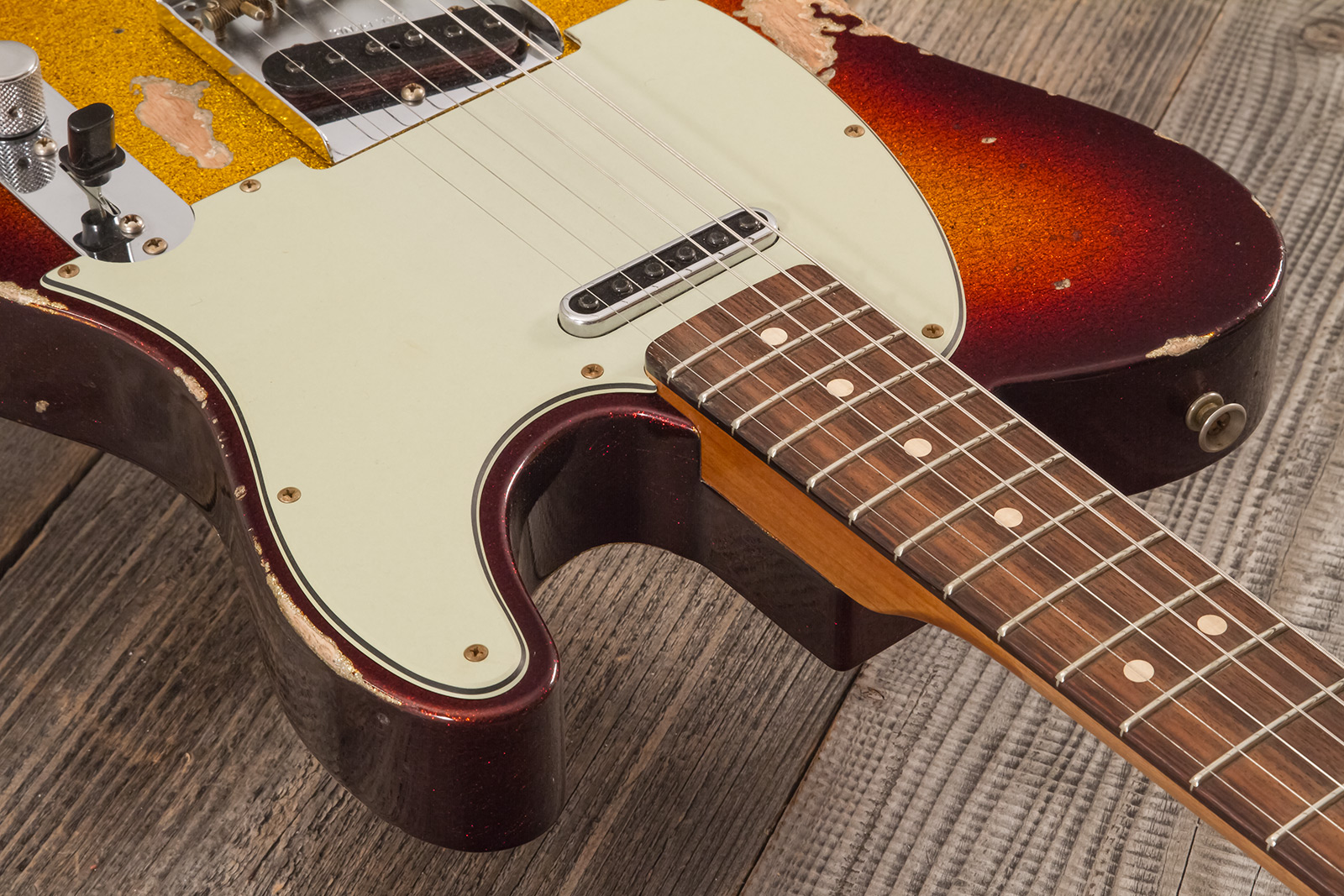 Fender Custom Shop Tele 1963 2s Ht Rw #r141275 - Heavy Relic Sparkle 3-color Sunburst - Guitare Électrique Forme Tel - Variation 6