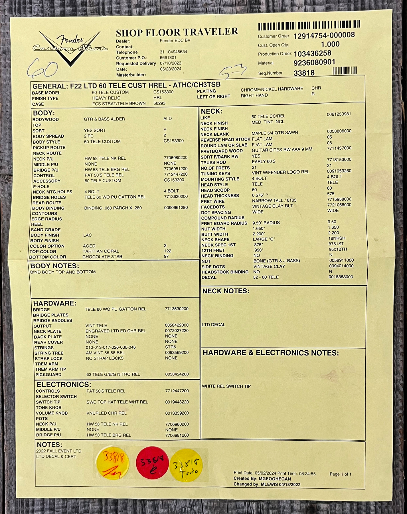 Fender Custom Shop Tele Custom 1960 2s Ht Rw #cz579562 - Heavy Relic Tahitian Coral O. 3-color Sunburst - Guitare Électrique Forme Tel - Variation 14