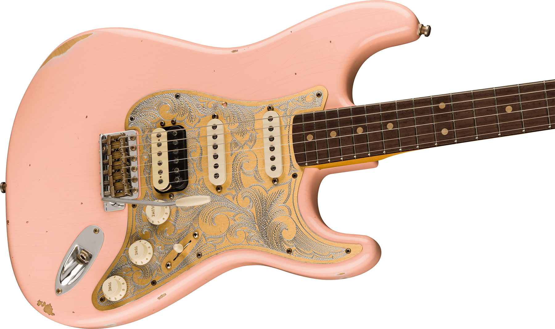 Fender Custom Shop Tyler Bryant Strat Pinky Ltd Hss Trem Rw - Relic Aged Shell Pink - Guitare Électrique Forme Str - Variation 2