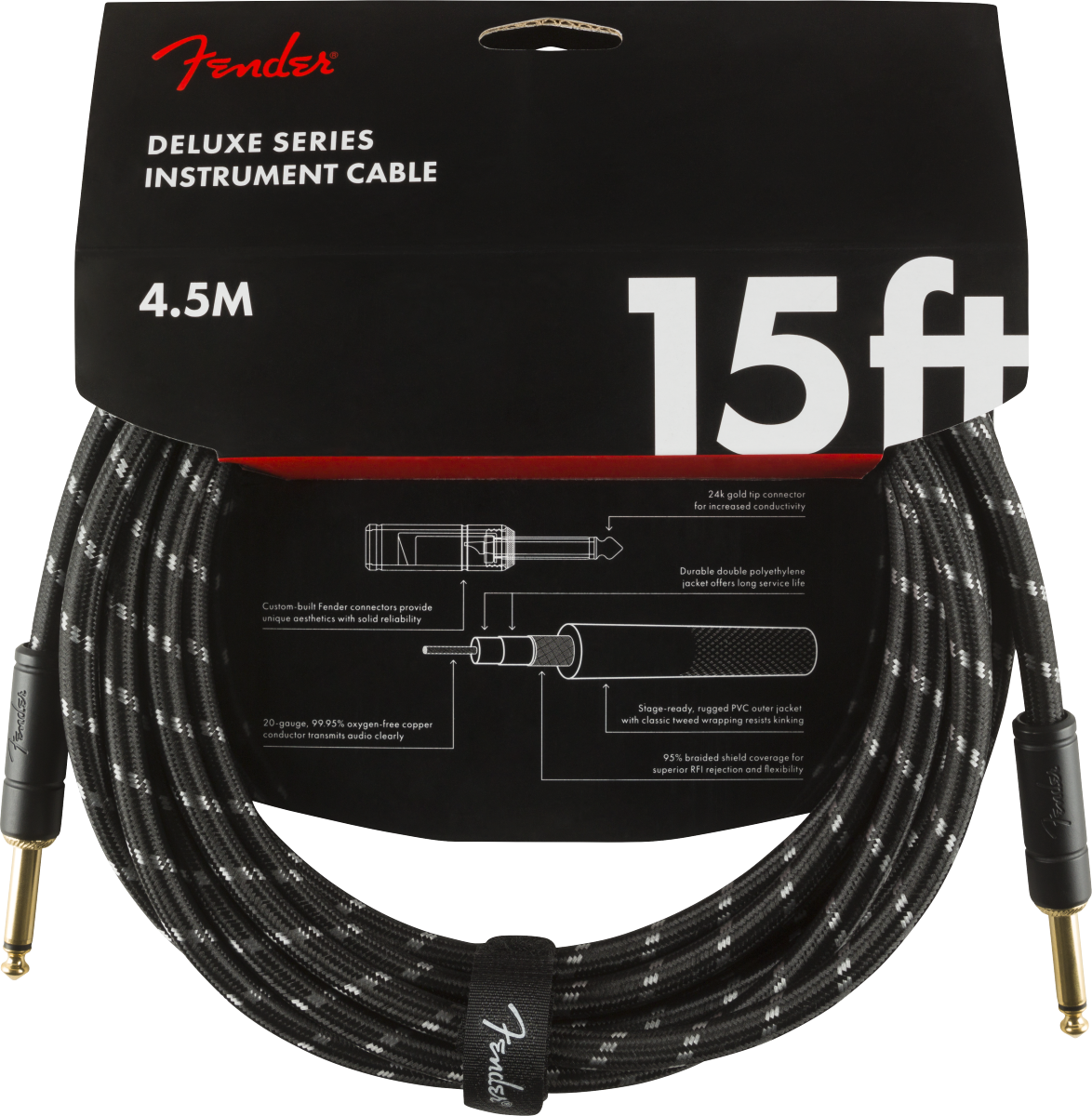 Fender Deluxe Instrument Cable Droit/droit 15ft Black Tweed - CÂble - Variation 1
