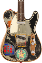 Guitare électrique signature Fender Custom Shop Joe Strummer Telecaster Masterbuilt Paul Waller Ltd - Super heavy relic black o. 3-color sunburst