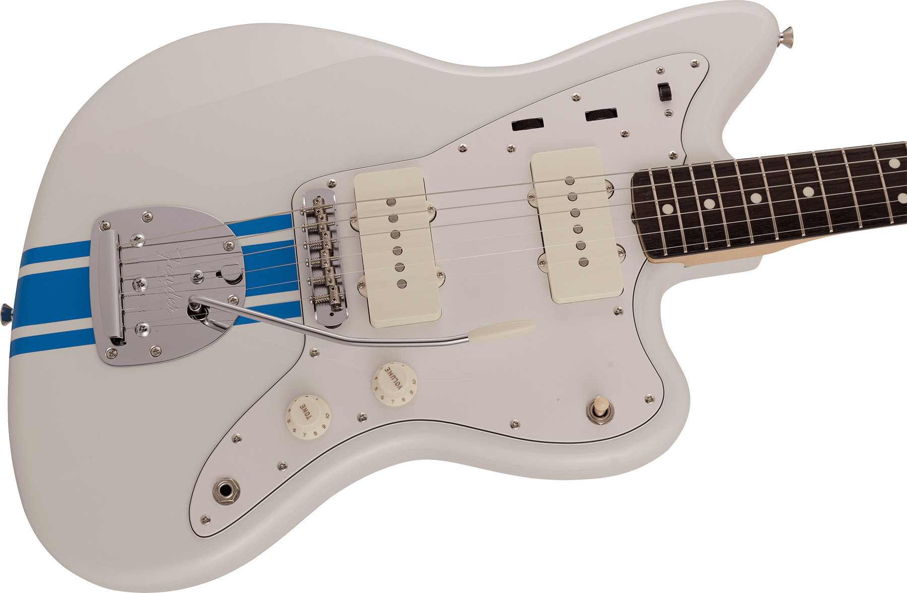 Fender Jazzmaster Traditional 60s Mij Jap 2s Trem Rw - Olympic White W/ Blue Competition Stripe - Guitare Électrique RÉtro Rock - Variation 2