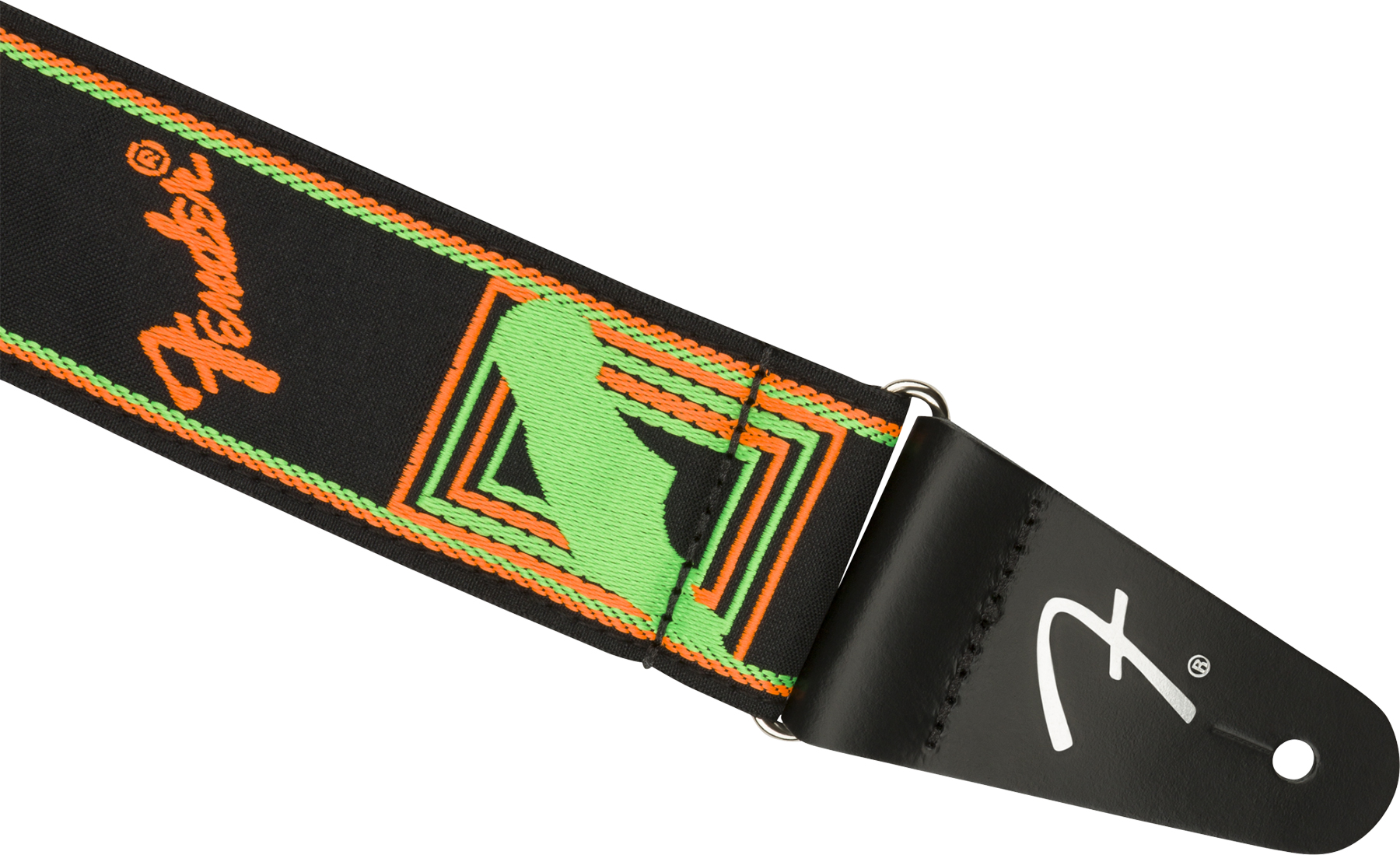 Fender Neon Monogrammed Guitar Strap Poly Green/orange - Sangle Courroie - Variation 1