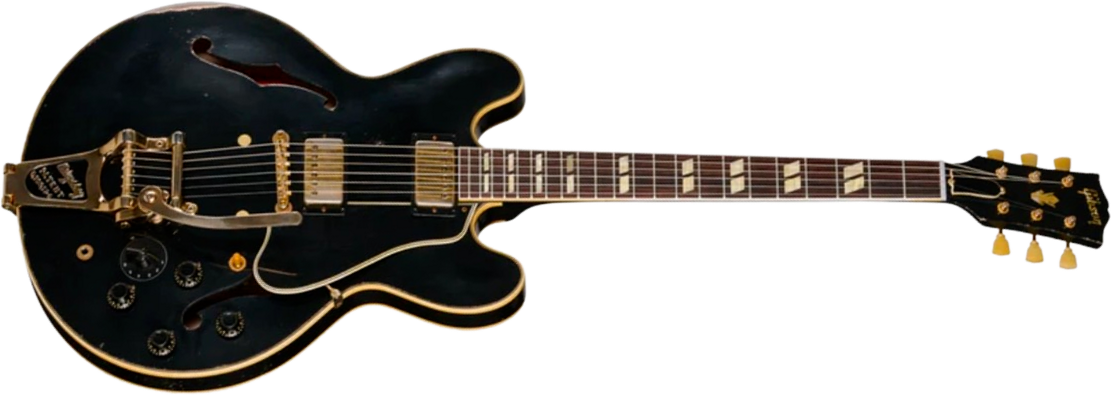 Gibson Custom Shop Es345 Reissue 1959 Bigsby 2h Trem Eb - Murphy Lab Heavy Aged Ebony - Guitare Électrique 1/2 Caisse - Main picture