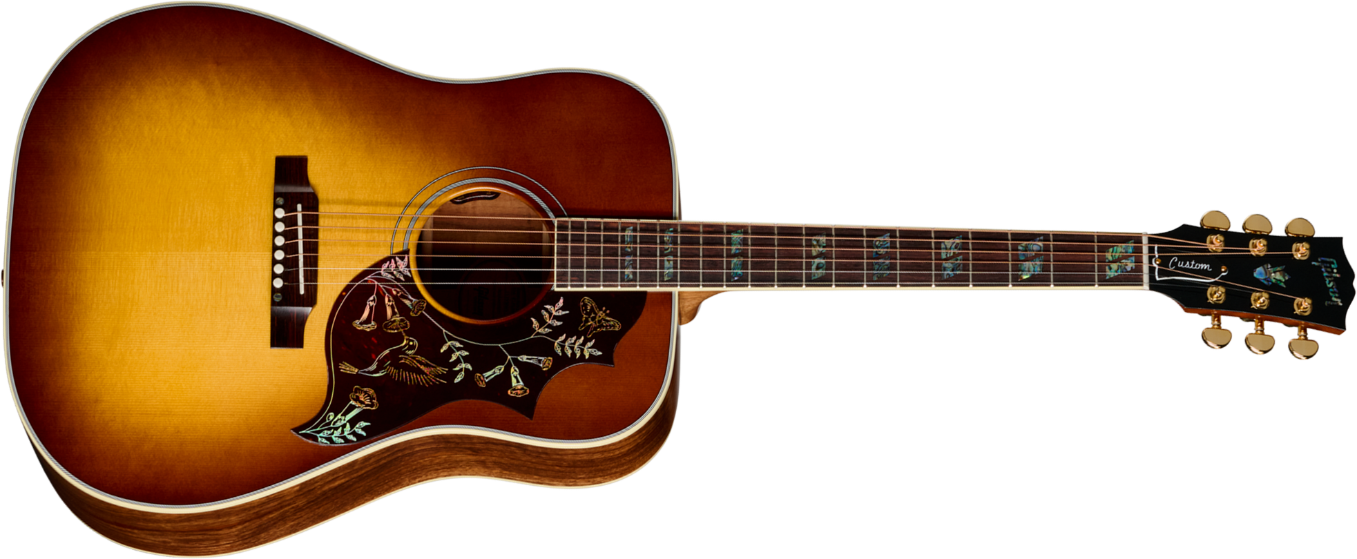 Gibson Custom Shop Hummingbird Elegant Koa Artisan Dreadnought Epicea Koa Rw - Honey Burst - Guitare Folk - Main picture
