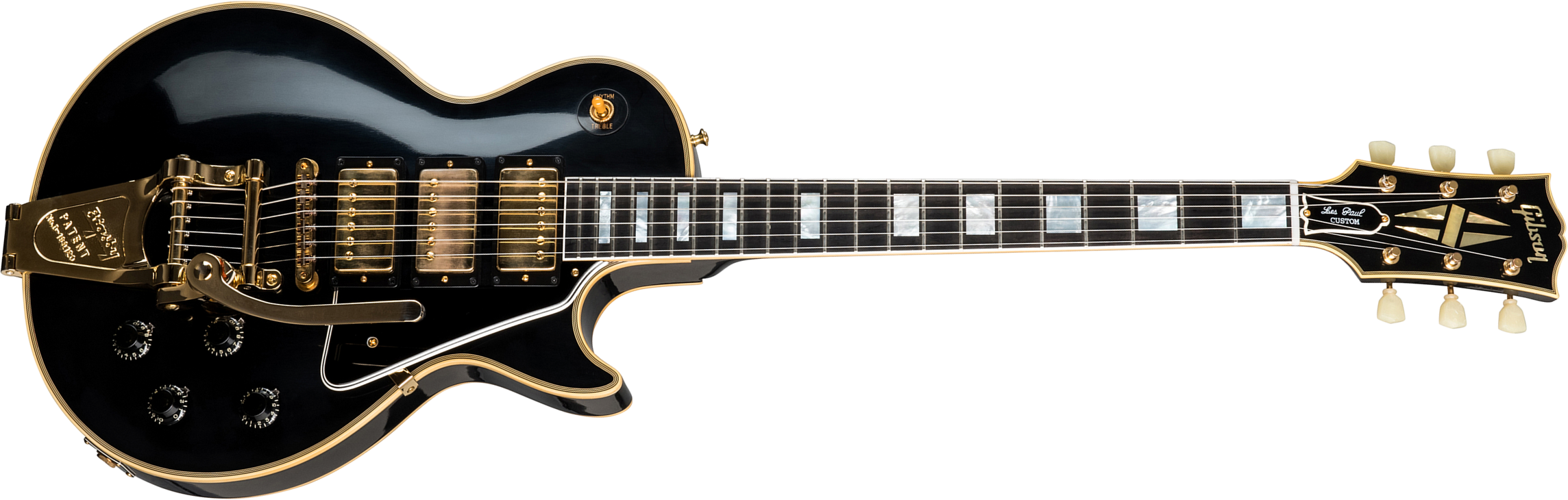 Gibson Custom Shop Les Paul Custom 1957 Reissue 3-pickup Bigsby 2019 3h Trem Eb - Vos Ebony - Guitare Électrique Single Cut - Main picture