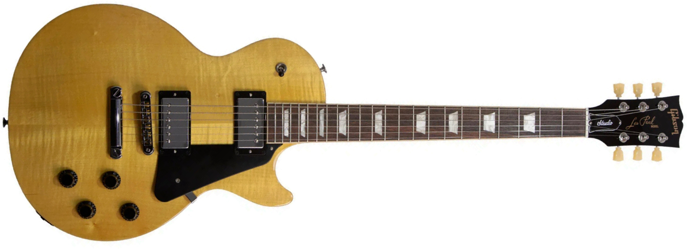 Gibson Les Paul Studio Figured 2h Burstbucker Pro Ht Rw - Antique Natural - Guitare Électrique Single Cut - Main picture
