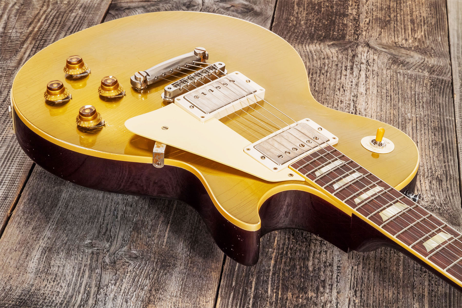 Gibson Custom Shop Murphy Lab Les Paul Goldtop 1957 Reissue 2h Ht Rw #721287 - Light Aged Double Gold With Dark Back - Guitare Électrique Single Cut -