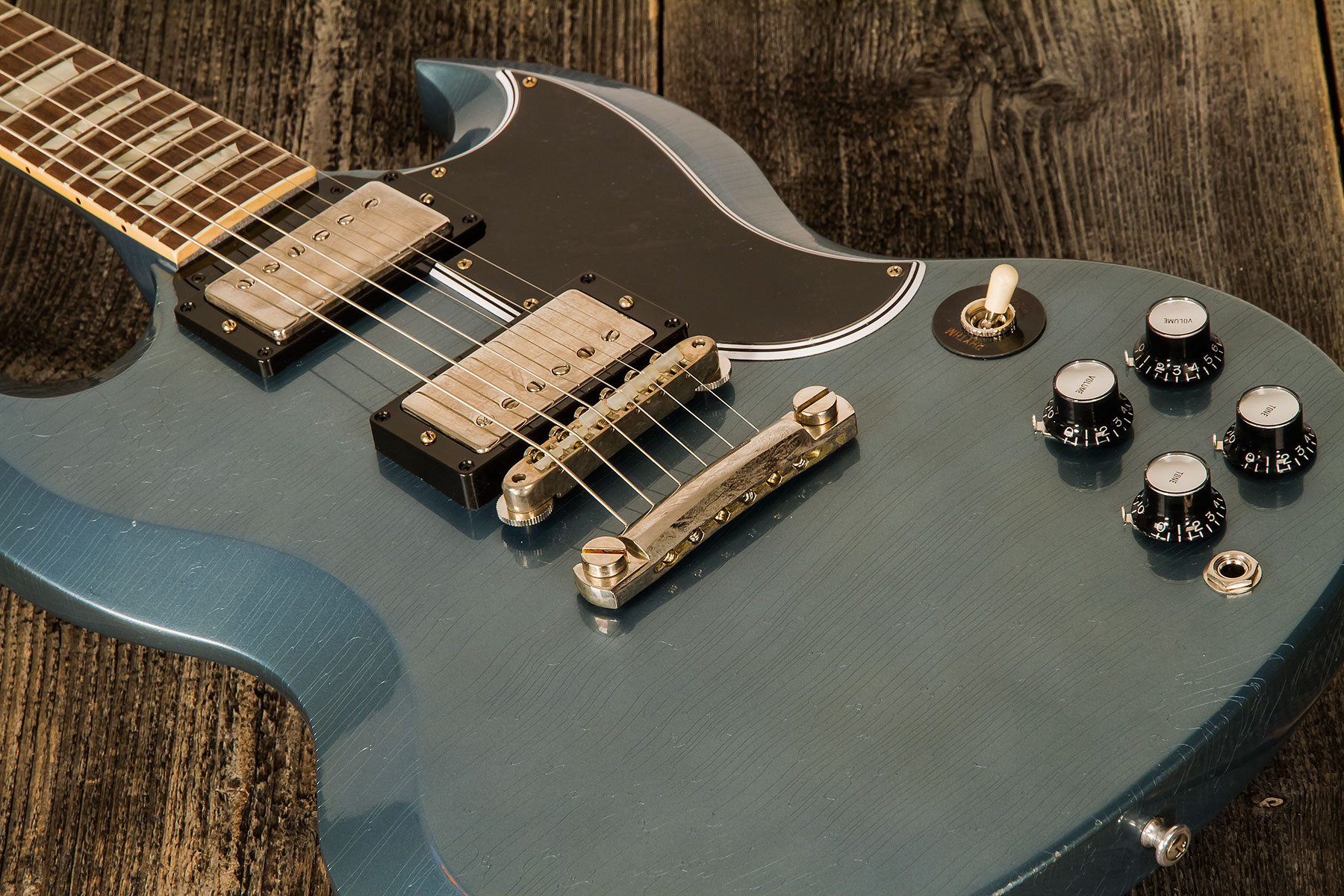 Gibson Custom Shop Murphy Lab Sg Standard 1964 Reissue 2h Ht Rw #009262 - Light Aged Pelham Blue - Guitare Électrique Double Cut - Variation 3