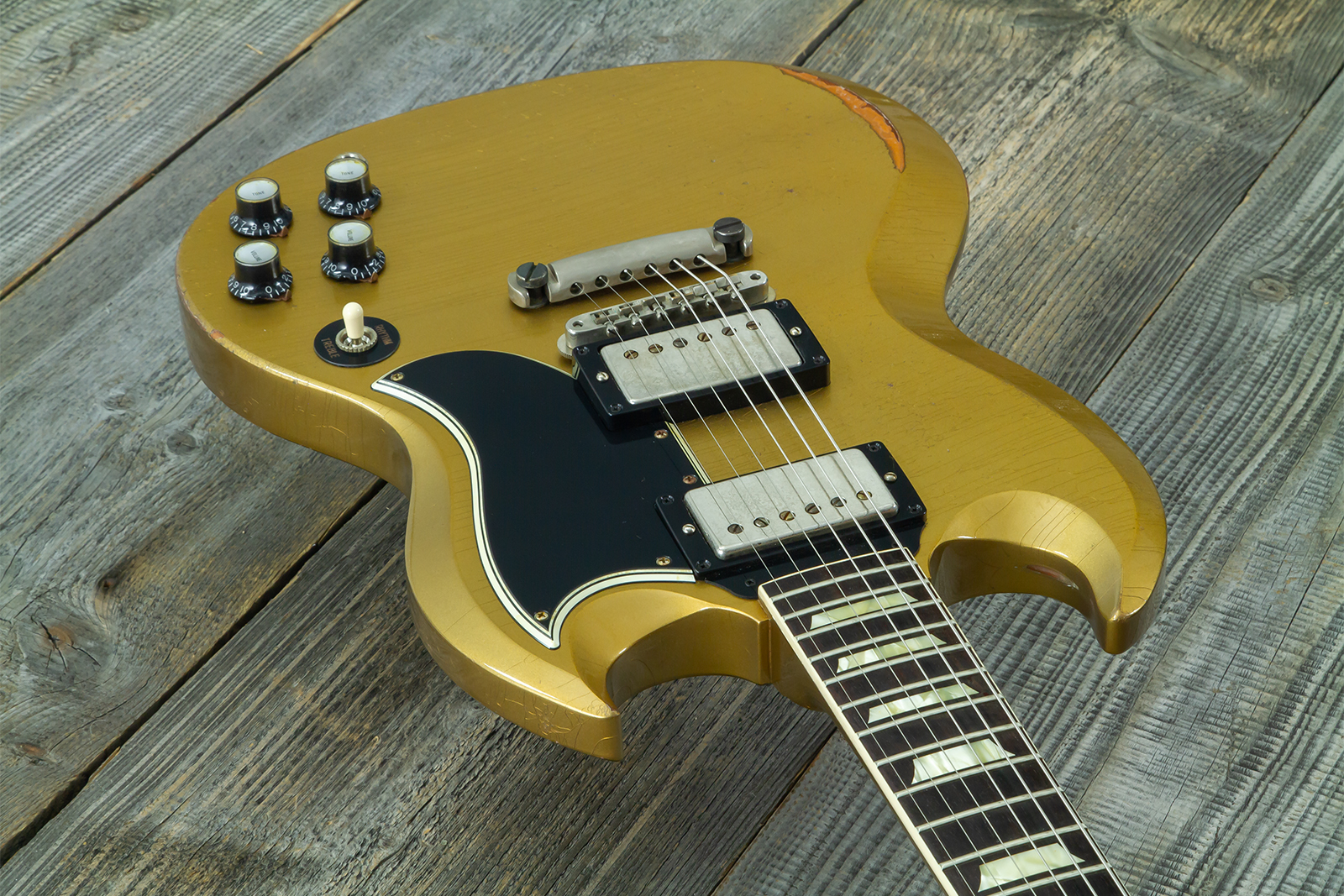 Gibson Custom Shop Sg Standard 1961 Reissue 2h Ht Rw #500881 - Murphy Lab Ultra Heavy Aged Double Gold - Guitare Électrique Double Cut - Variation 2