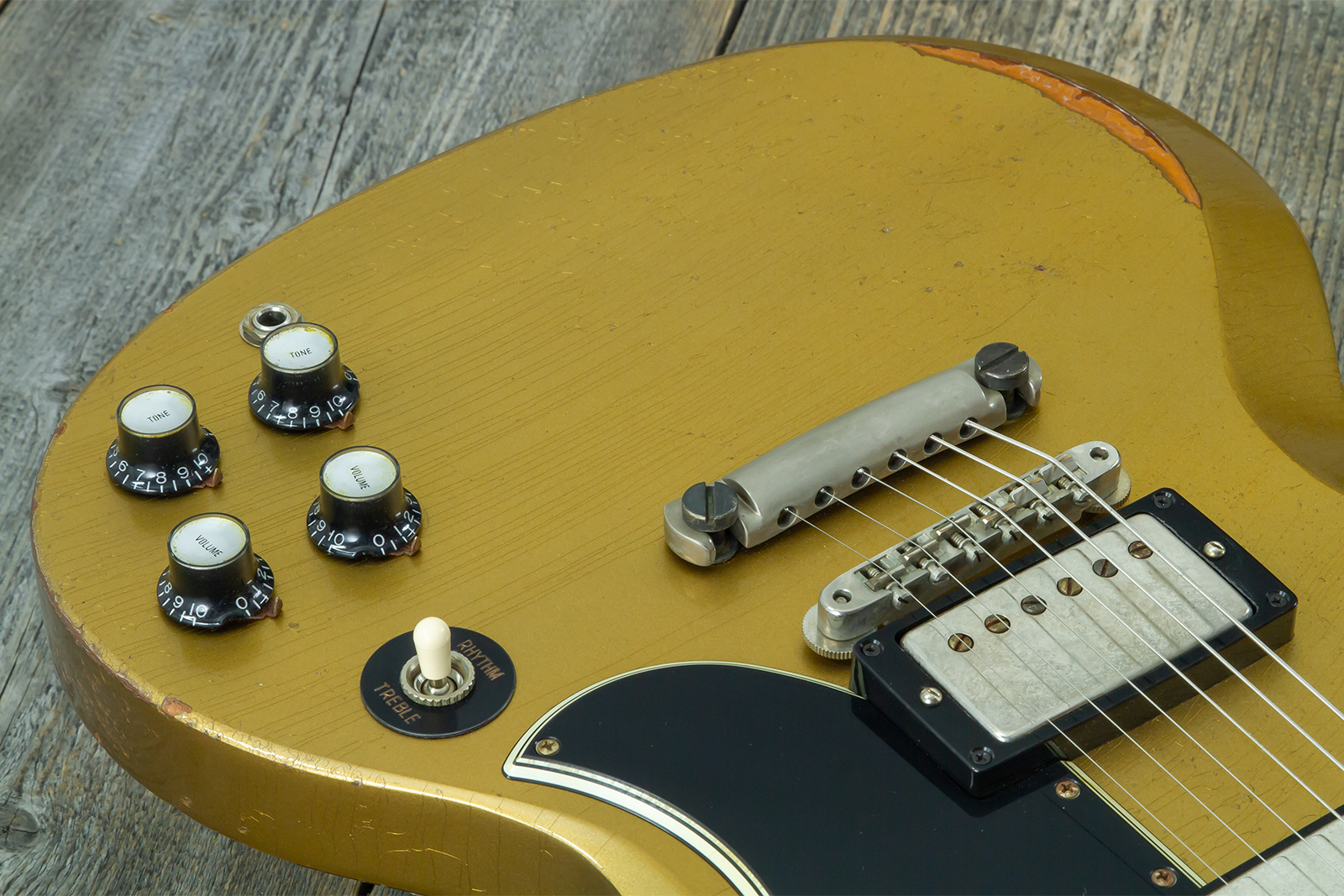 Gibson Custom Shop Sg Standard 1961 Reissue 2h Ht Rw #500881 - Murphy Lab Ultra Heavy Aged Double Gold - Guitare Électrique Double Cut - Variation 3