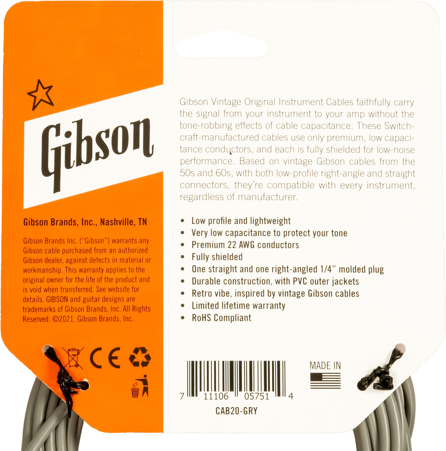 Gibson Instrument Vintage Original 20ft 6m - CÂble - Variation 1