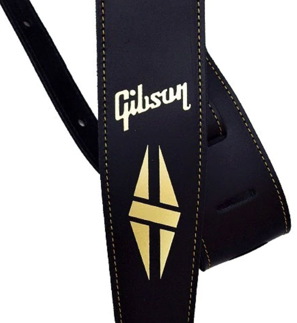 Gibson The Split-diamond Guitar Strap Cuir 2.5inc Black - Sangle Courroie - Variation 1