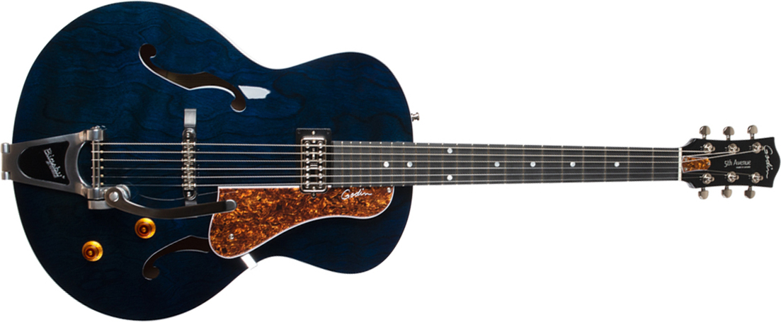 Godin 5th Avenue Night Club H Tv Jones Trem Bigsby Ric - Indigo Blue - Guitare Électrique 1/2 Caisse - Main picture