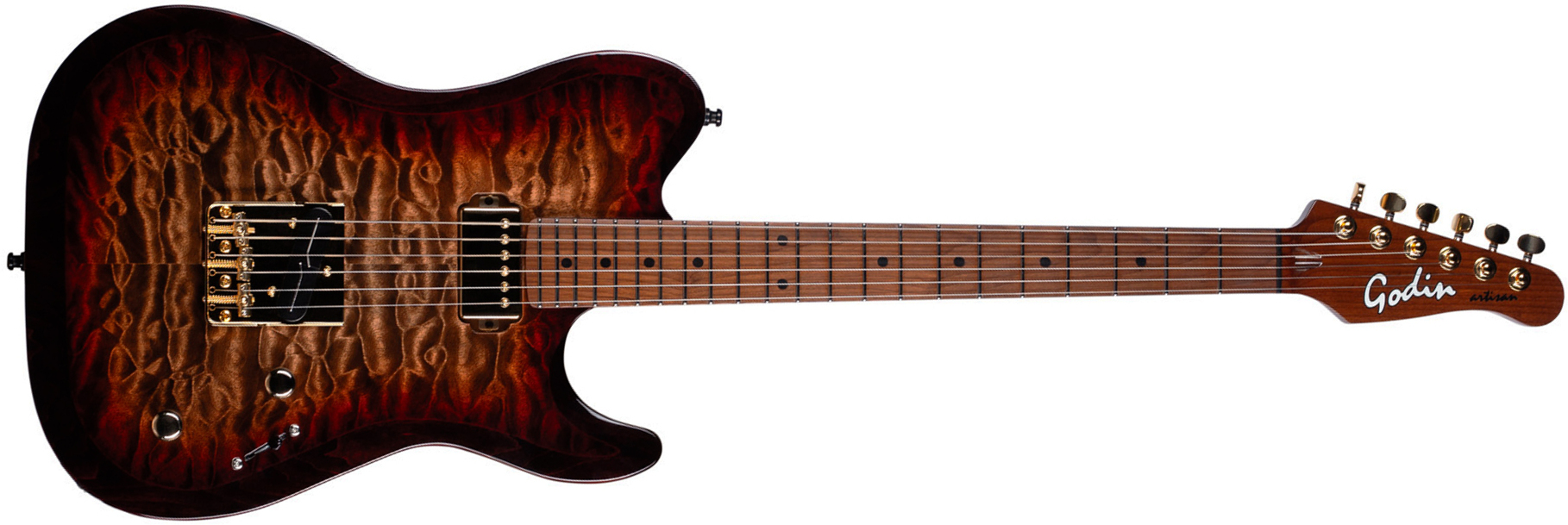 Godin Artisan Tc Sh Ht Mn - Whiskey Burst - Guitare Électrique Forme Tel - Main picture