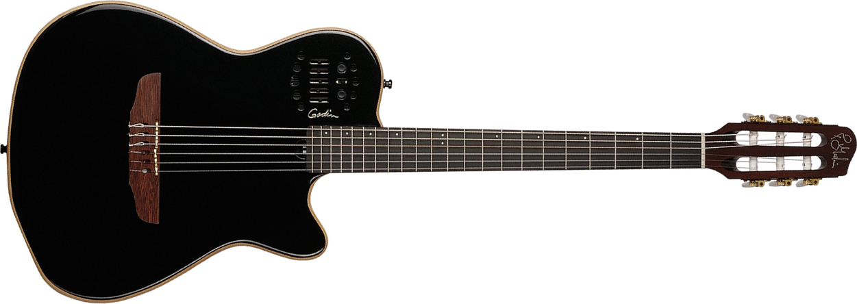 Godin Multiac Nylon Acs Sa Slim Synth Access +housse - Black - Guitare Classique Format 4/4 - Main picture