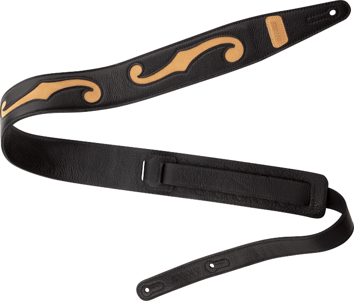 Gretsch F-holes Leather Guitar Strap 3-inch Cuir Black & Tan - Sangle Courroie - Main picture