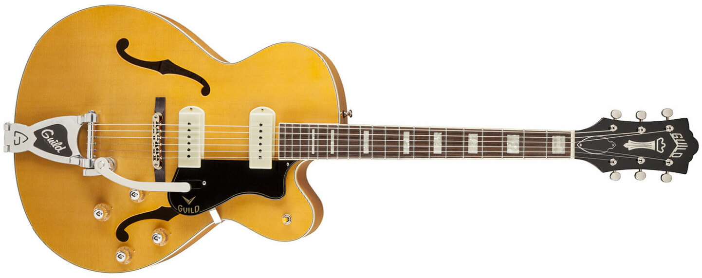 Guild X-175b Manhattan Newark St Collection Bigsby +etui - Blonde - Guitare Électrique 1/2 Caisse - Main picture