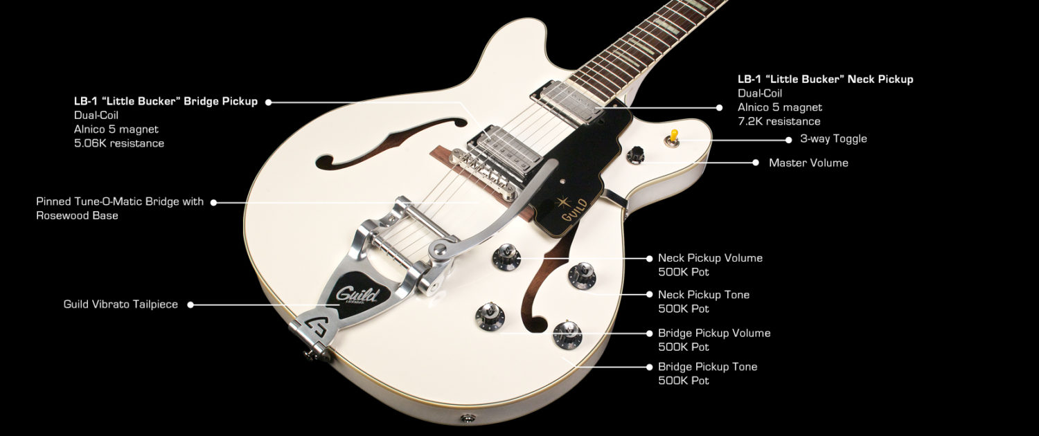 Guild Starfire V Newark St Hh Bigsby Rw - White - Guitare Électrique 1/2 Caisse - Variation 5