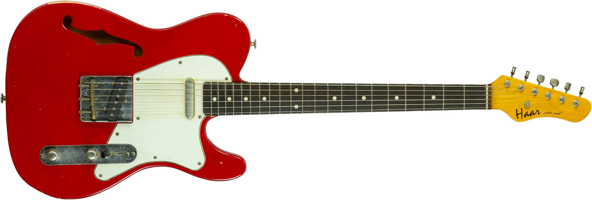 Haar Guitars Trad T Thinline 2s Lindy Fralin Rw #43661 - Aged Old Red - Guitare Électrique Forme Tel - Main picture