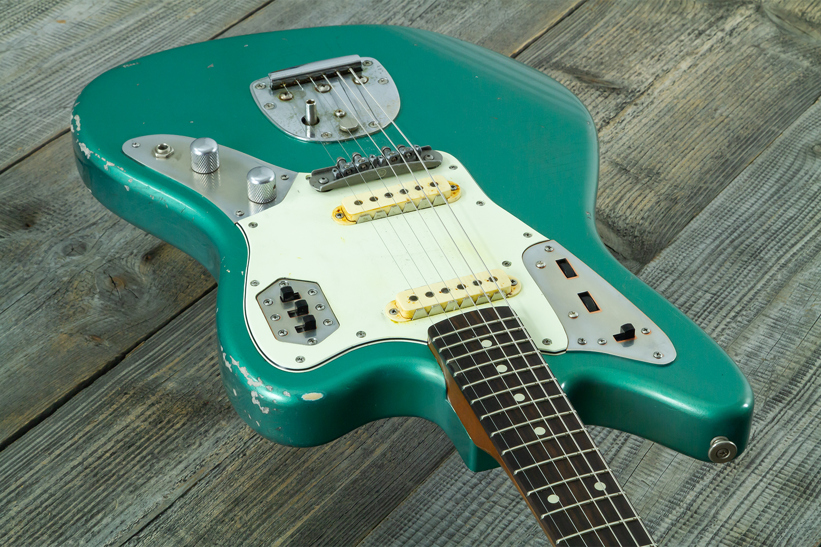 Haar Guitars Trad Jg 2s Amber Trem Rw #43594 - Aged Sherwood Green Metallic - Guitare Électrique RÉtro Rock - Variation 4