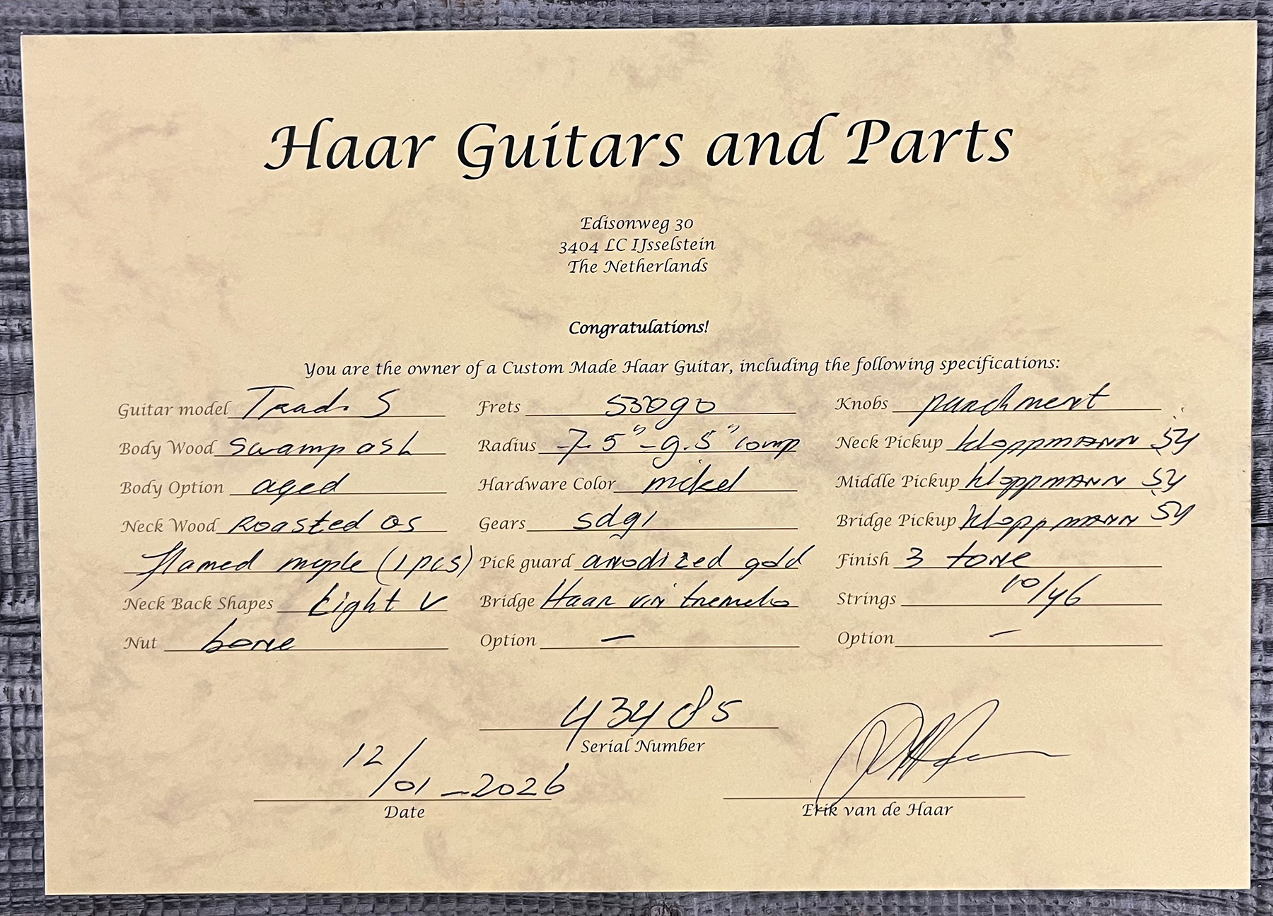 Haar Guitars Trad S 3s Kloppmann Mn #43485 - Aged 3 Tone Sunburst - Guitare Électrique Forme Str - Variation 12