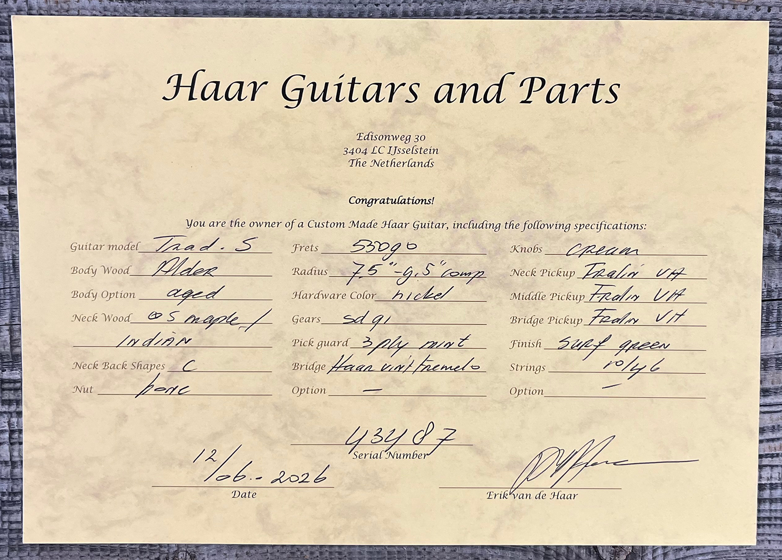 Haar Guitars Trad S 3s Lindy Fralin Trem Rw #43487 - Aged Surf Green - Guitare Électrique Forme Str - Variation 11