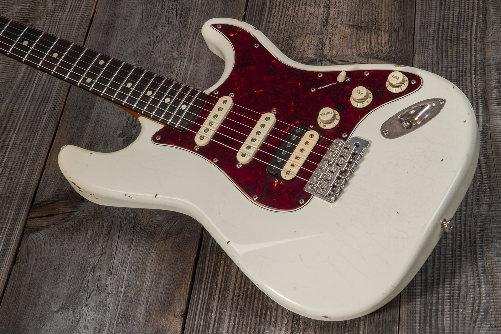 Haar Guitars Trad S Hss Lindy Fralin Trem Rw #42275 - Aged Olympic White - Guitare Électrique Forme Str - Variation 2