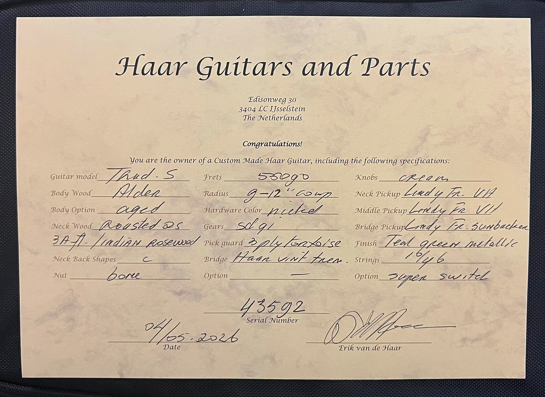Haar Guitars Trad S Hss Lindy Fralin Trem Rw #43592 - Aged Teal Green Metallic - Guitare Électrique Forme Str - Variation 14