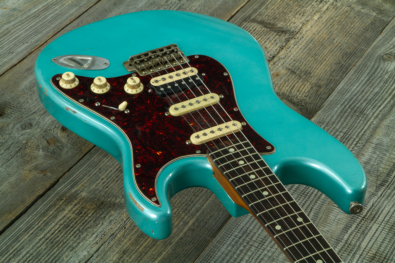 Haar Guitars Trad S Hss Lindy Fralin Trem Rw #43592 - Aged Teal Green Metallic - Guitare Électrique Forme Str - Variation 2
