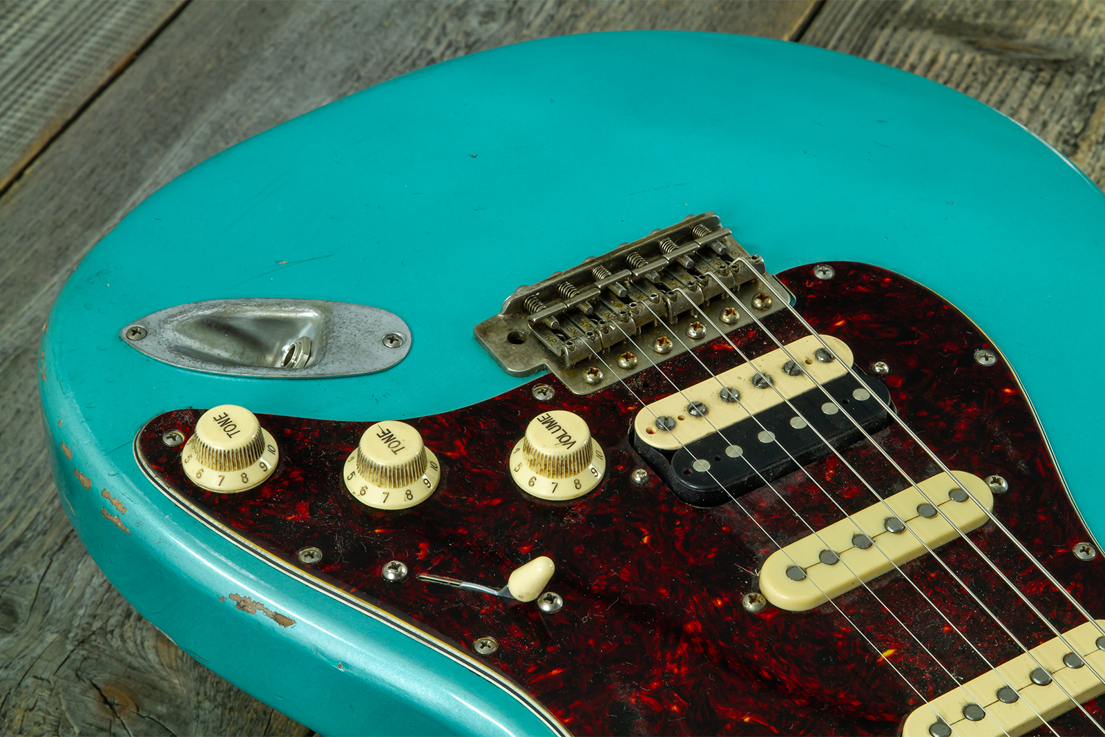 Haar Guitars Trad S Hss Lindy Fralin Trem Rw #43592 - Aged Teal Green Metallic - Guitare Électrique Forme Str - Variation 3