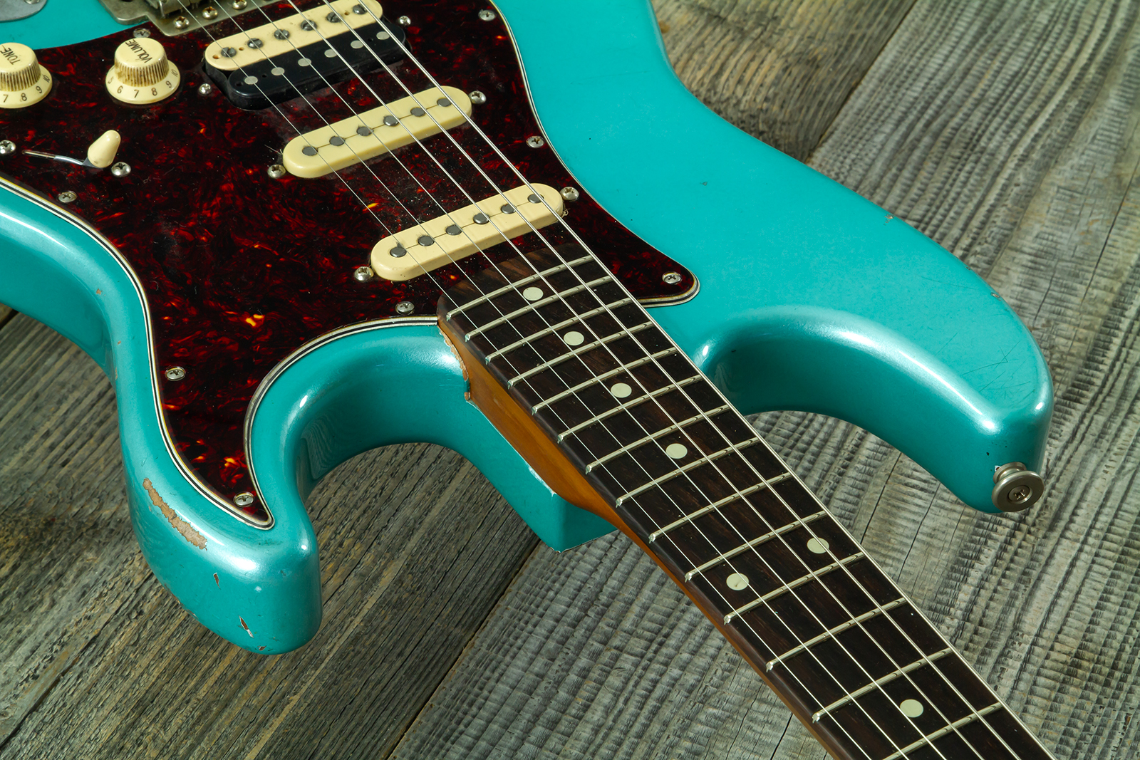 Haar Guitars Trad S Hss Lindy Fralin Trem Rw #43592 - Aged Teal Green Metallic - Guitare Électrique Forme Str - Variation 4