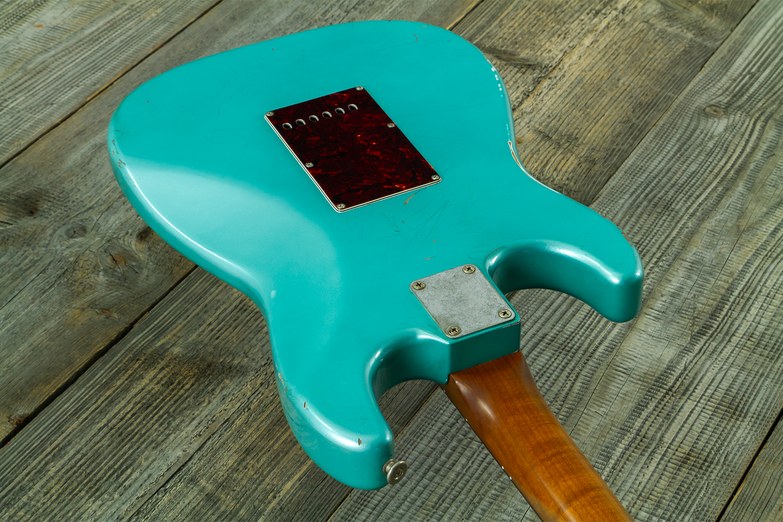 Haar Guitars Trad S Hss Lindy Fralin Trem Rw #43592 - Aged Teal Green Metallic - Guitare Électrique Forme Str - Variation 7