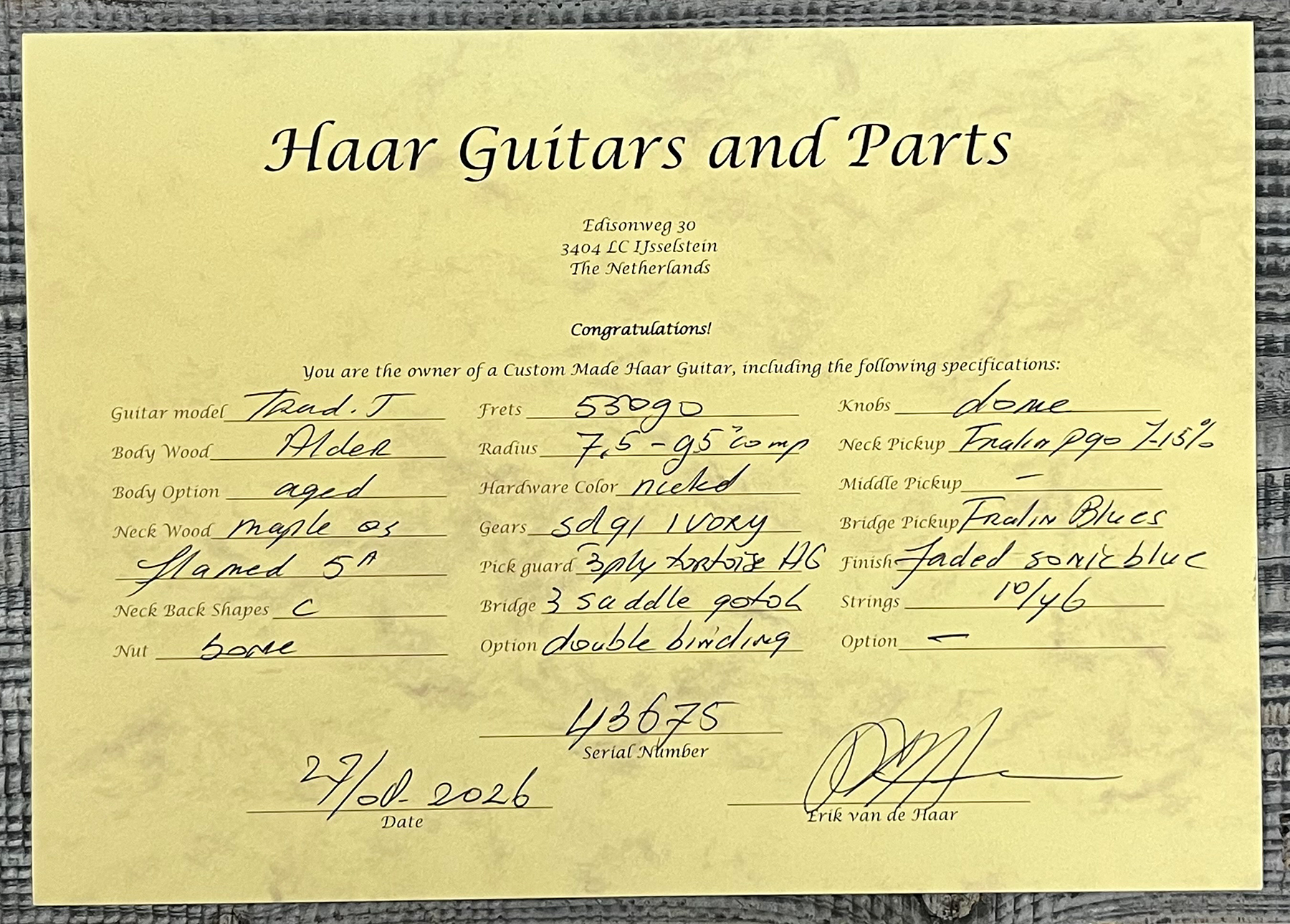Haar Guitars Trad T  2s Lindy Fralin P90 #43675 - Aged Faded Sonic Blue - Guitare Électrique Forme Tel - Variation 14