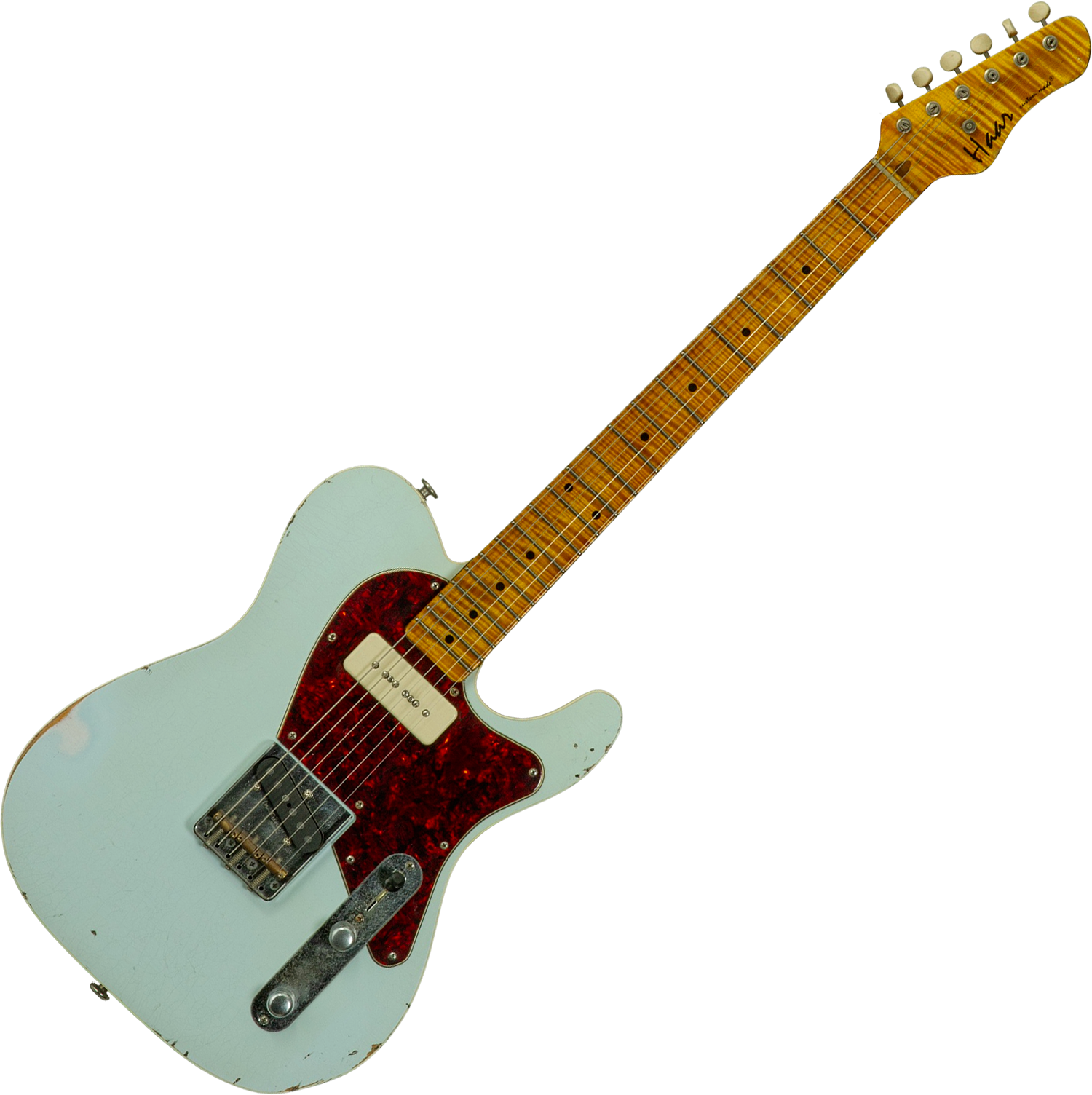 Haar Guitars Trad T  2s Lindy Fralin P90 #43675 - Aged Faded Sonic Blue - Guitare Électrique Forme Tel - Variation 1