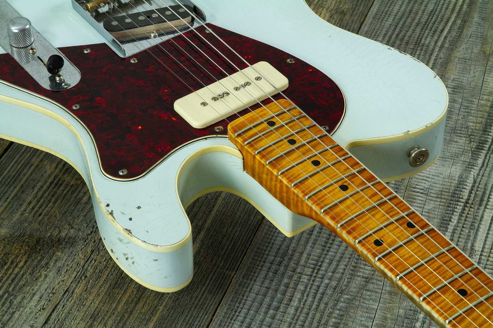 Haar Guitars Trad T  2s Lindy Fralin P90 #43675 - Aged Faded Sonic Blue - Guitare Électrique Forme Tel - Variation 6
