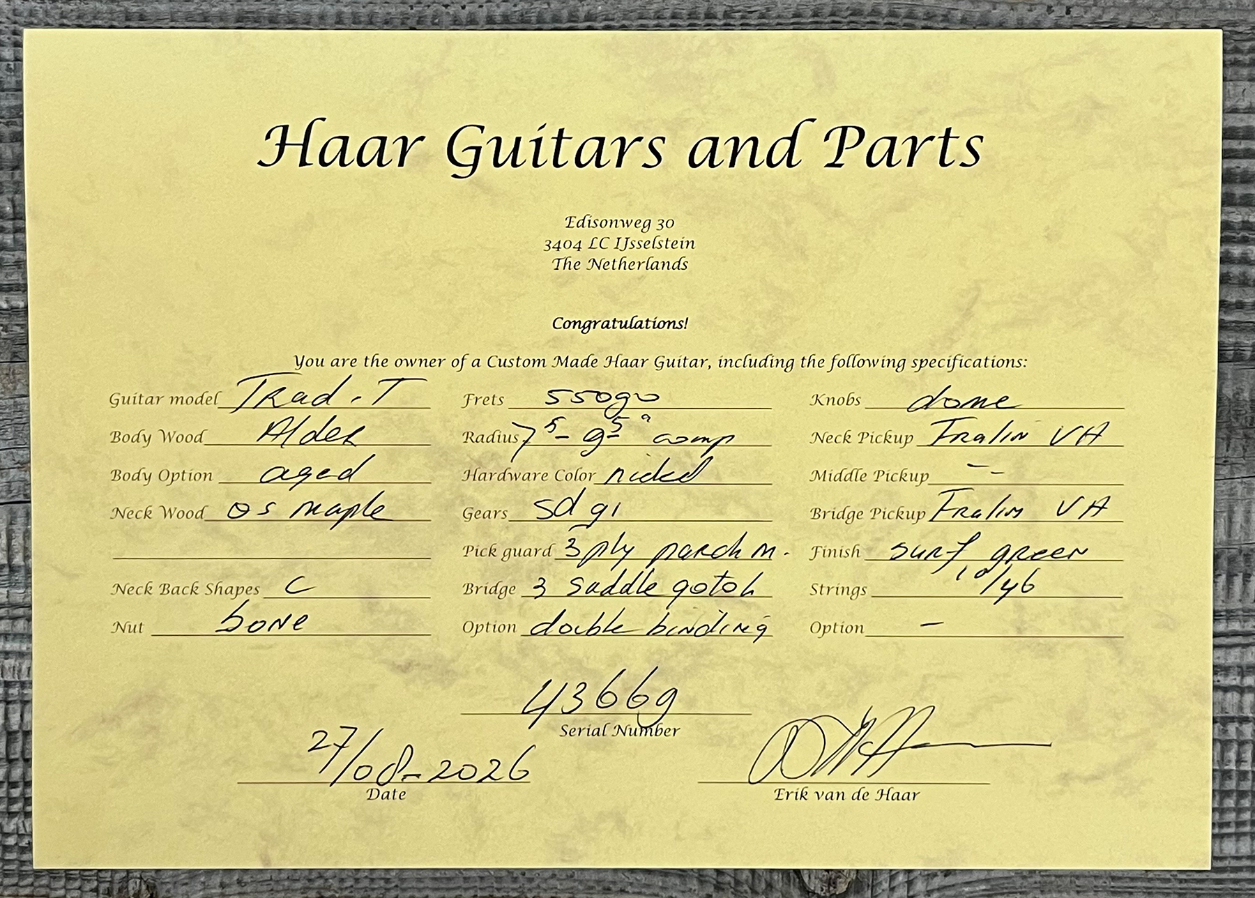 Haar Guitars Trad T Custom 2s Lindy Fralin Mn #43669 - Aged Surf Green - Guitare Électrique Forme Tel - Variation 14