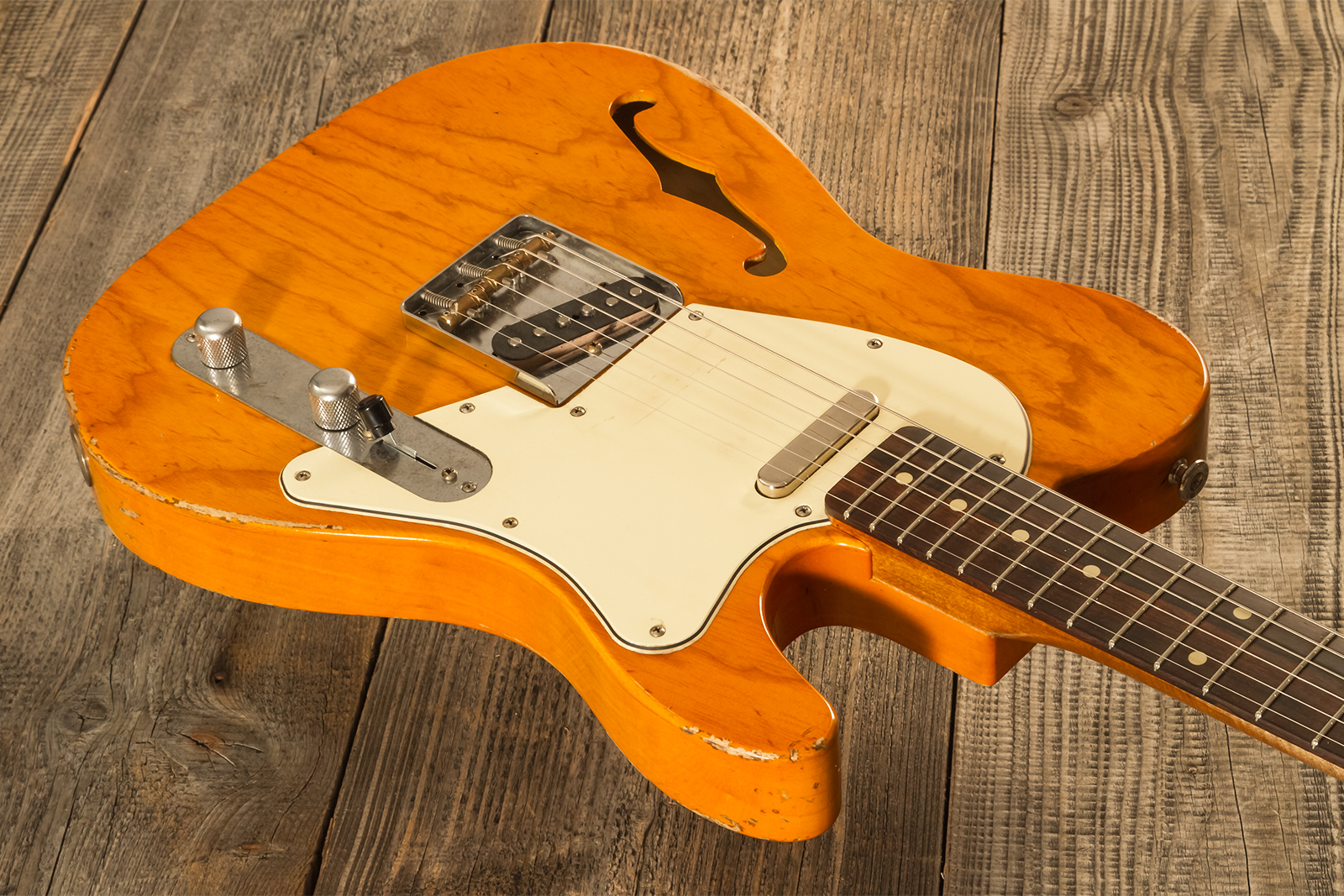 Haar Guitars Trad T Thinline 2s Lindy Fralin Ht Rw #42269 - Aged Orange Antique - Guitare Électrique Forme Tel - Variation 2