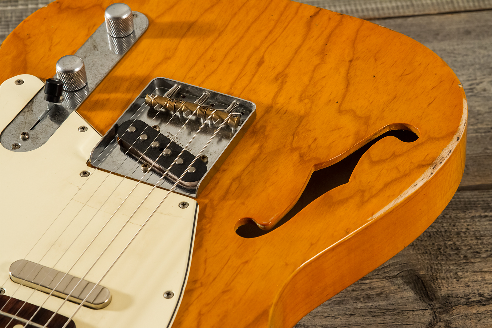Haar Guitars Trad T Thinline 2s Lindy Fralin Ht Rw #42269 - Aged Orange Antique - Guitare Électrique Forme Tel - Variation 3
