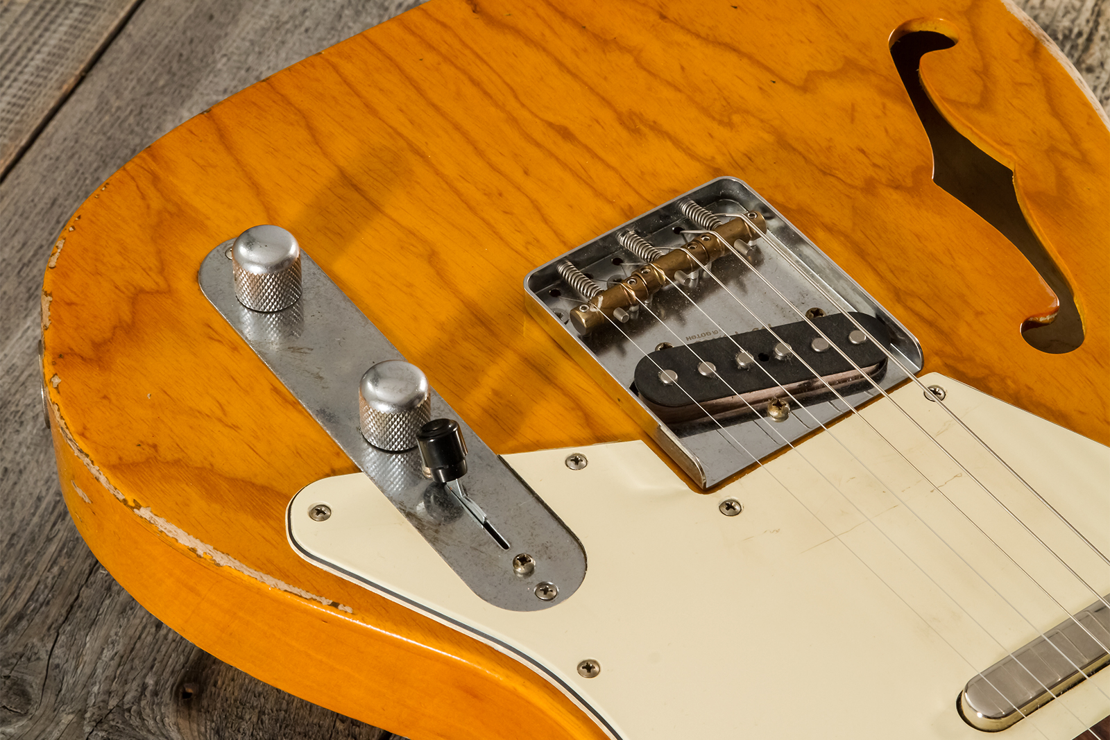 Haar Guitars Trad T Thinline 2s Lindy Fralin Ht Rw #42269 - Aged Orange Antique - Guitare Électrique Forme Tel - Variation 4