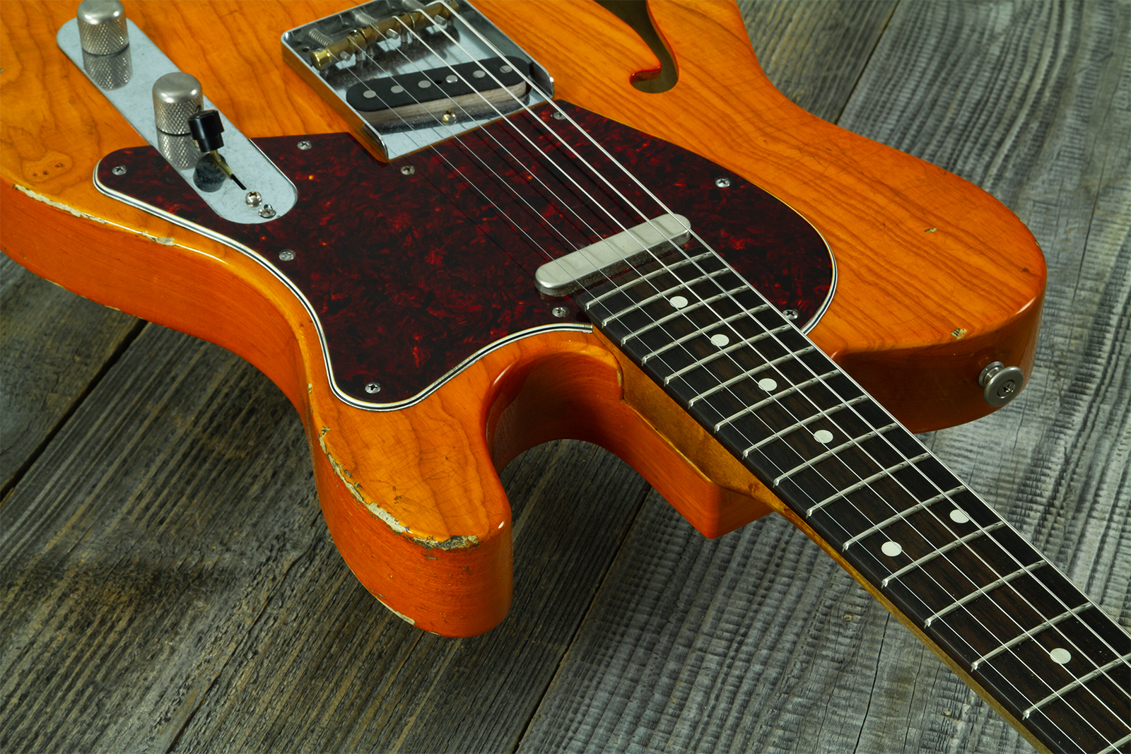 Haar Guitars Trad T Thinline 2s Lindy Fralin Rw #43673 - Aged Orange See Through - Guitare Électrique Forme Tel - Variation 6