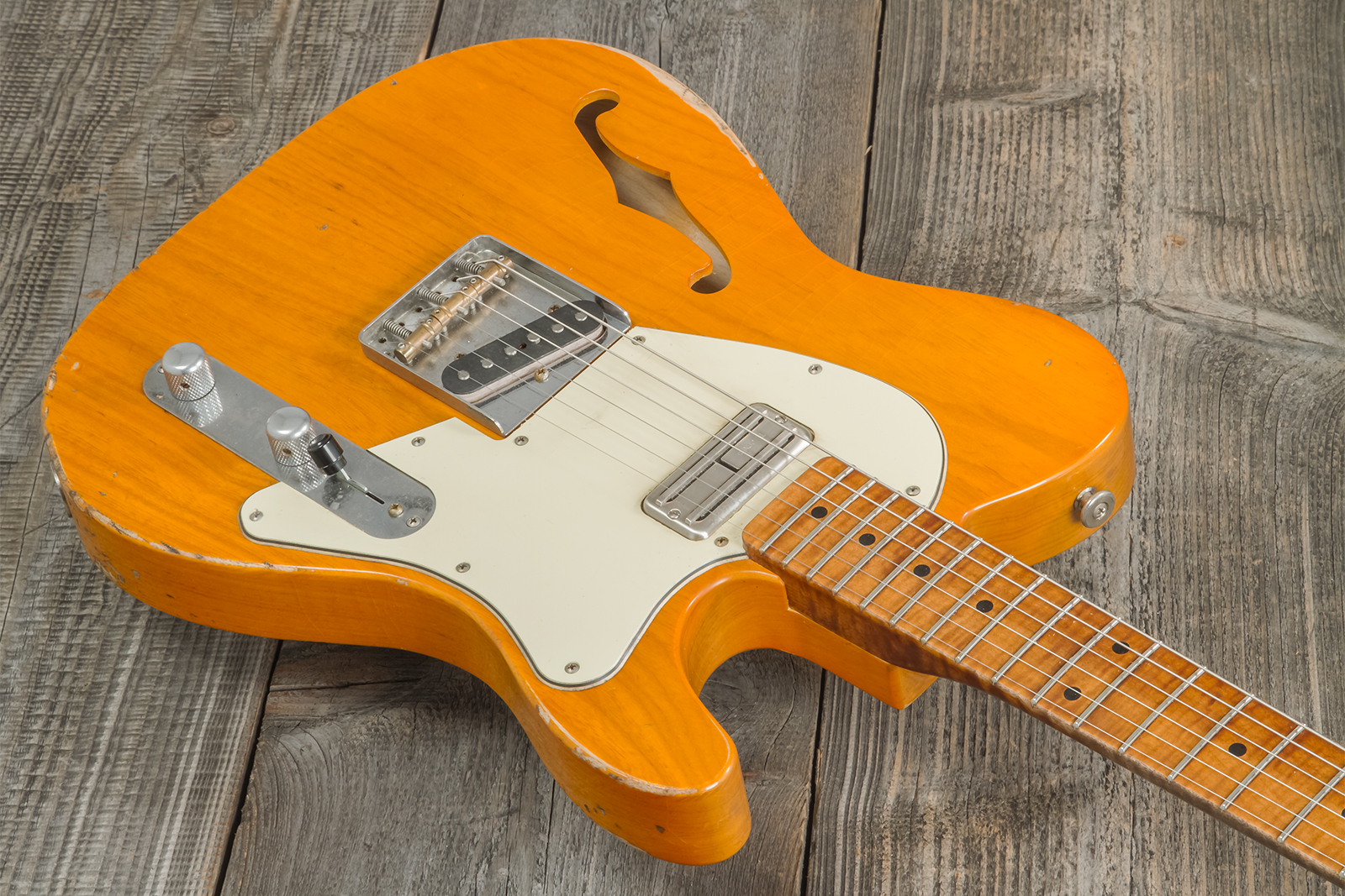 Haar Guitars Trad T Thinline Sh Tv Jones / Lindy Fralin Ht Mn #42270 - Aged Orange Antique - Guitare Électrique Forme Tel - Variation 2