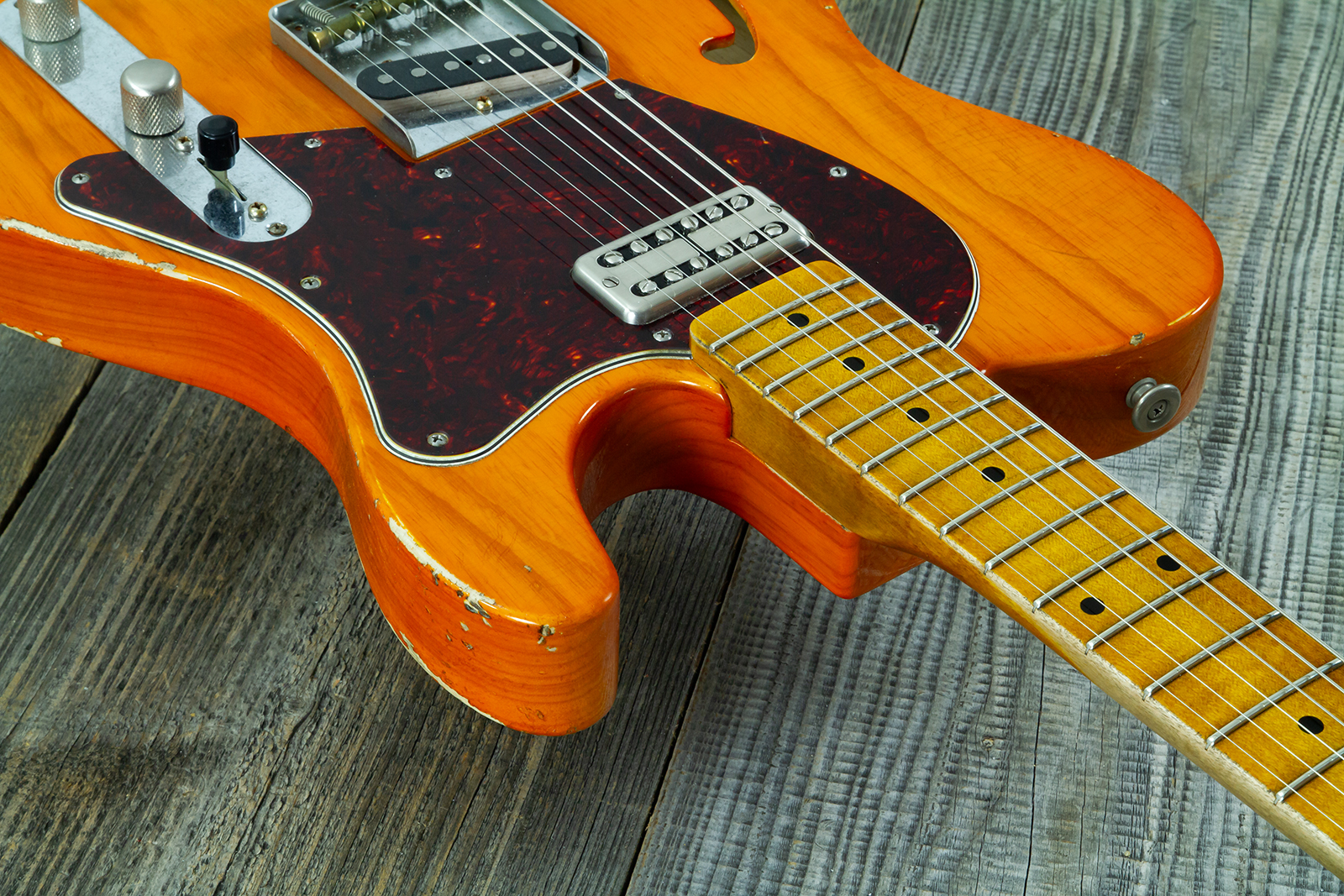 Haar Guitars Trad T Thinline Sh Tv Jones / Lindy Fralin Mn #43674 - Aged Orange See Through - Guitare Électrique Forme Tel - Variation 5