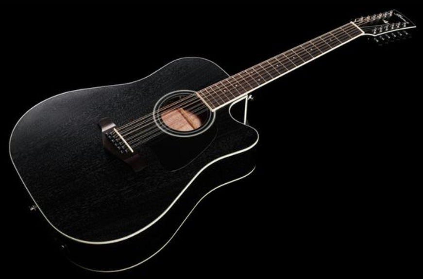 Ibanez Aw8412ce Wk Artwood Dreadnought Cw 12c Tout Okoume Ova - Weathered Black Open Pore - Guitare Electro Acoustique - Variation 1