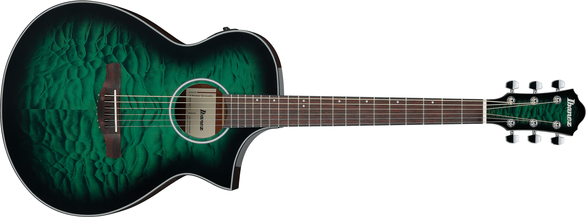 Ibanez Aewc16qa Teh Grand Concert Cw Tilleul Sapele Rw - Transparent Emerald Burst - Guitare Folk - Main picture