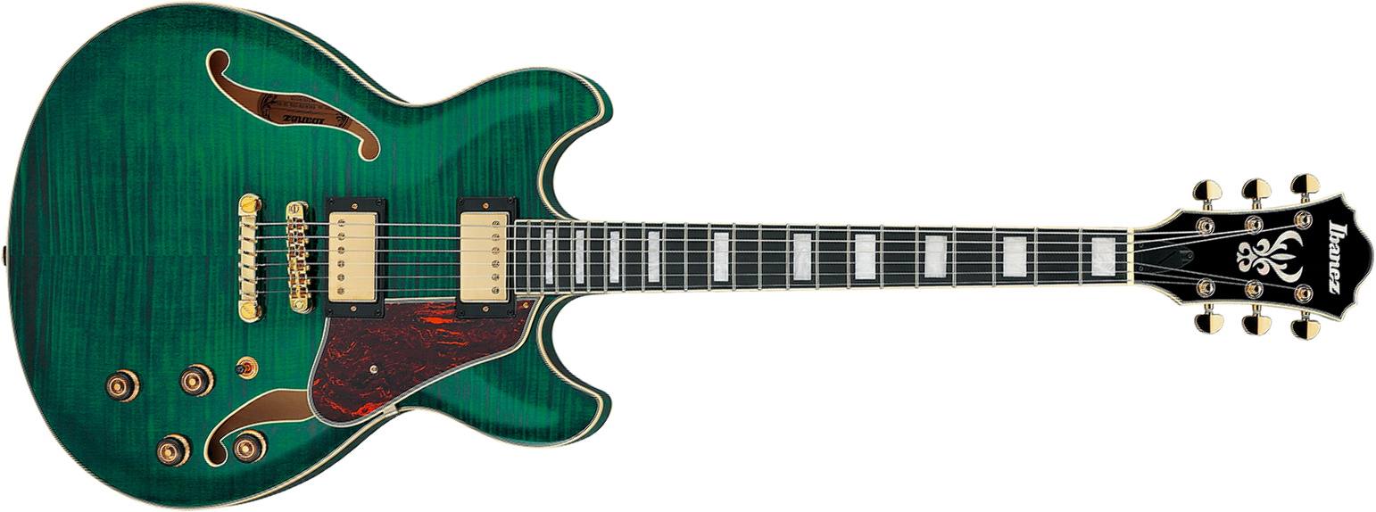 Ibanez As93fm Tmg Artcore Expressionist 2h Ht Eb - Transparent Moss Green - Guitare Électrique 1/2 Caisse - Main picture